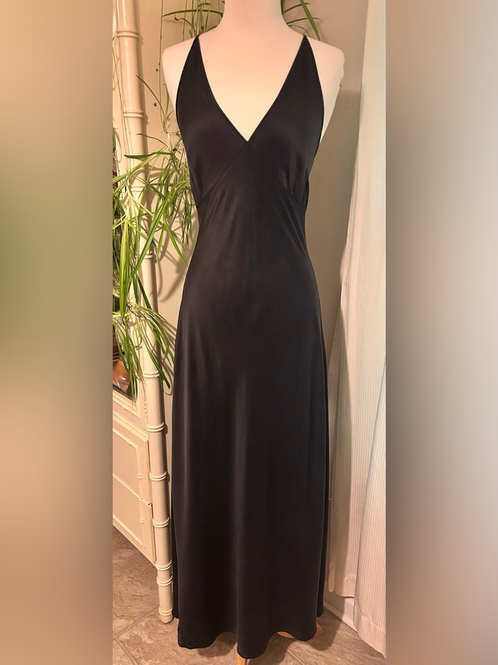 Y2K Vintage Victoria Secret 100% silk  Black maxi  V-Neck pink label Slip Dress